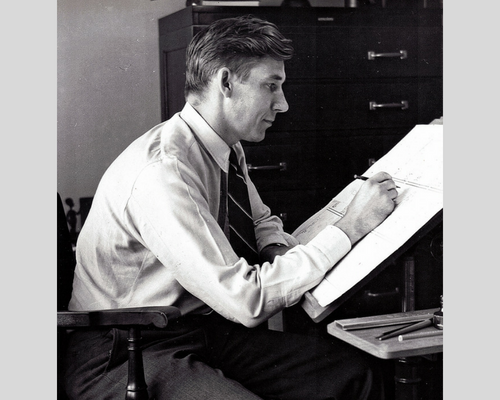 Picture of Don Trachte at the drawing board