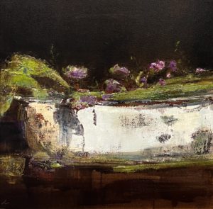White Bowl & Purple Flowers – 24 x 24 – 2021