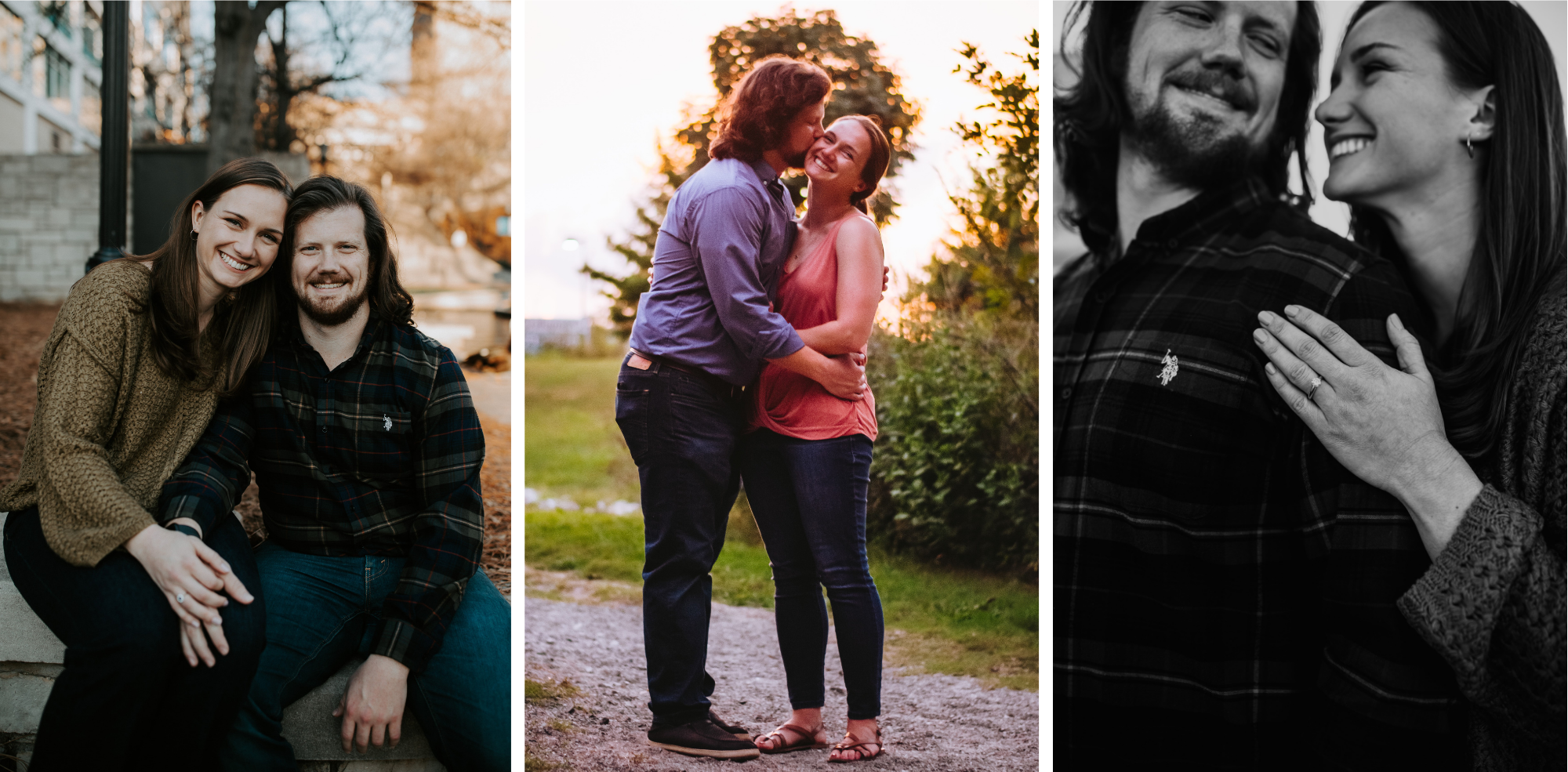 Collage of 3 photos of Ben and Catherine. Left and Right by Kelsi Loren Photography