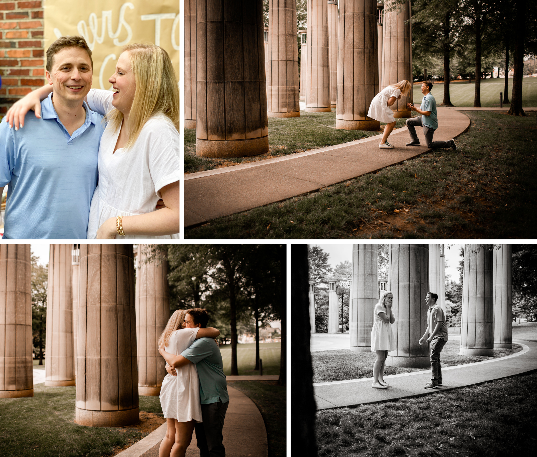 a collage of four images of the couple from their engagement