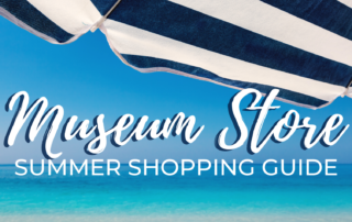 A header image of an umbrella on the beach with the words "Museum Store summer shopping guide"